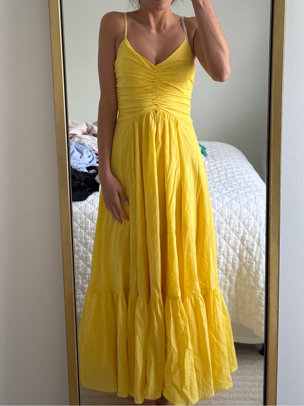 Yellow Maxi Sundress with Spaghetti Straps